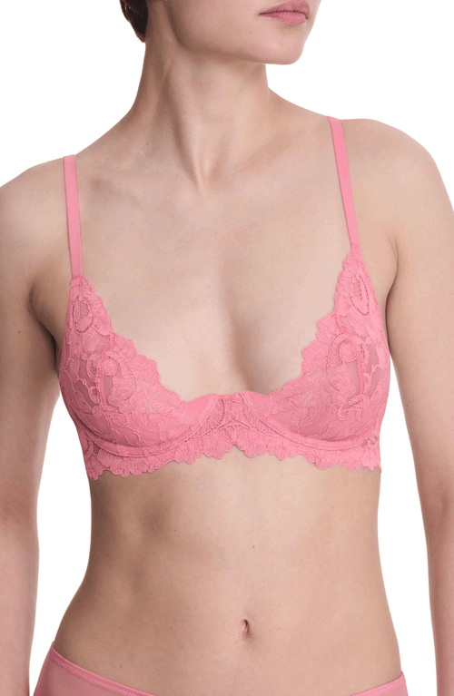 Natori Peony Lace Plunge Unlined Underwire Bra In Soft Flamingo
