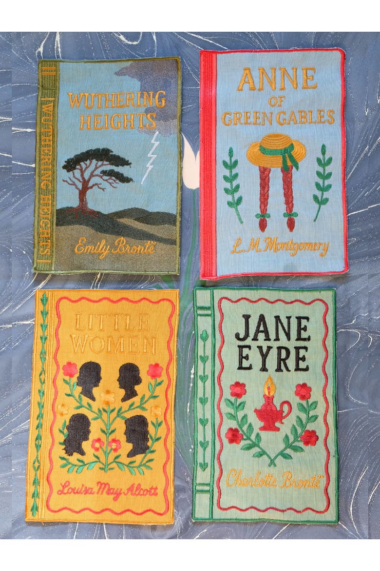 Literary Heroines Books Embroidered Cocktail Napkins - Set of 4, Alternate, color, Multicolor