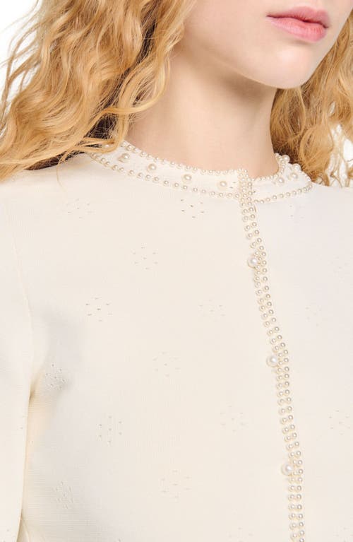 Sandro Cropped Cardigan With Peal Buttons In Ecru
