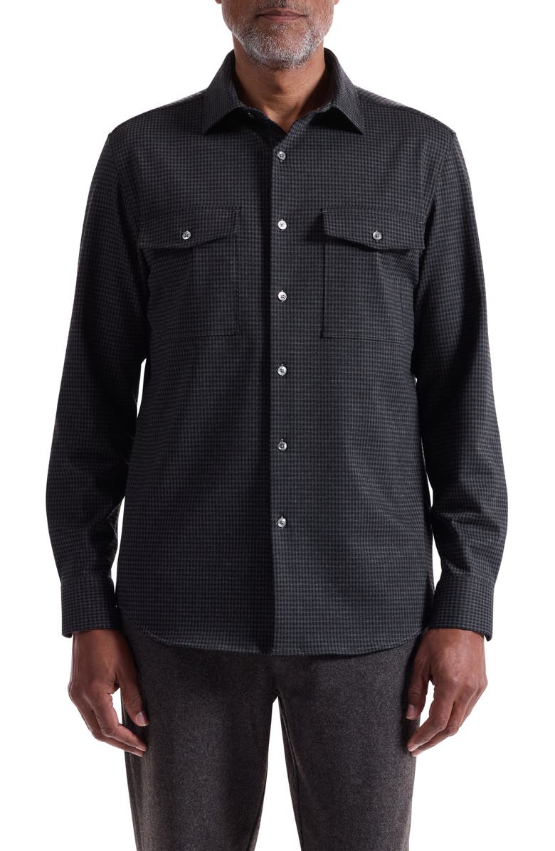 Bugatchi Knit Button-Up Shirt, Main, color, Black