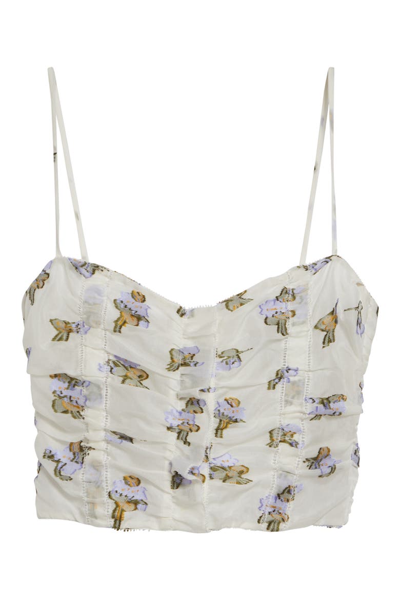 Sylvette Floral Ruched Silk Organza Crop Top, Alternate, color, VIOLET LEAF