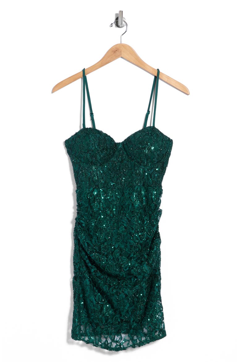 Sequin Lace Lace-Up Body-Con Dress, Alternate, color, HUNTER