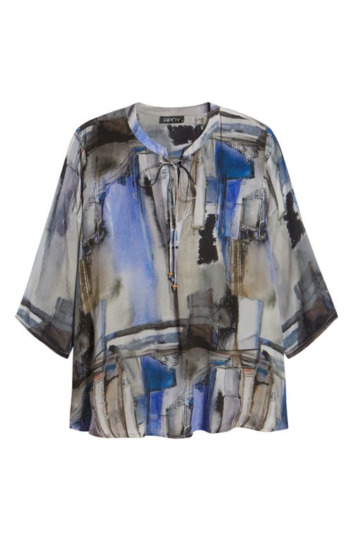 Apny Print Tassel Split Neck Chiffon Top In Multi