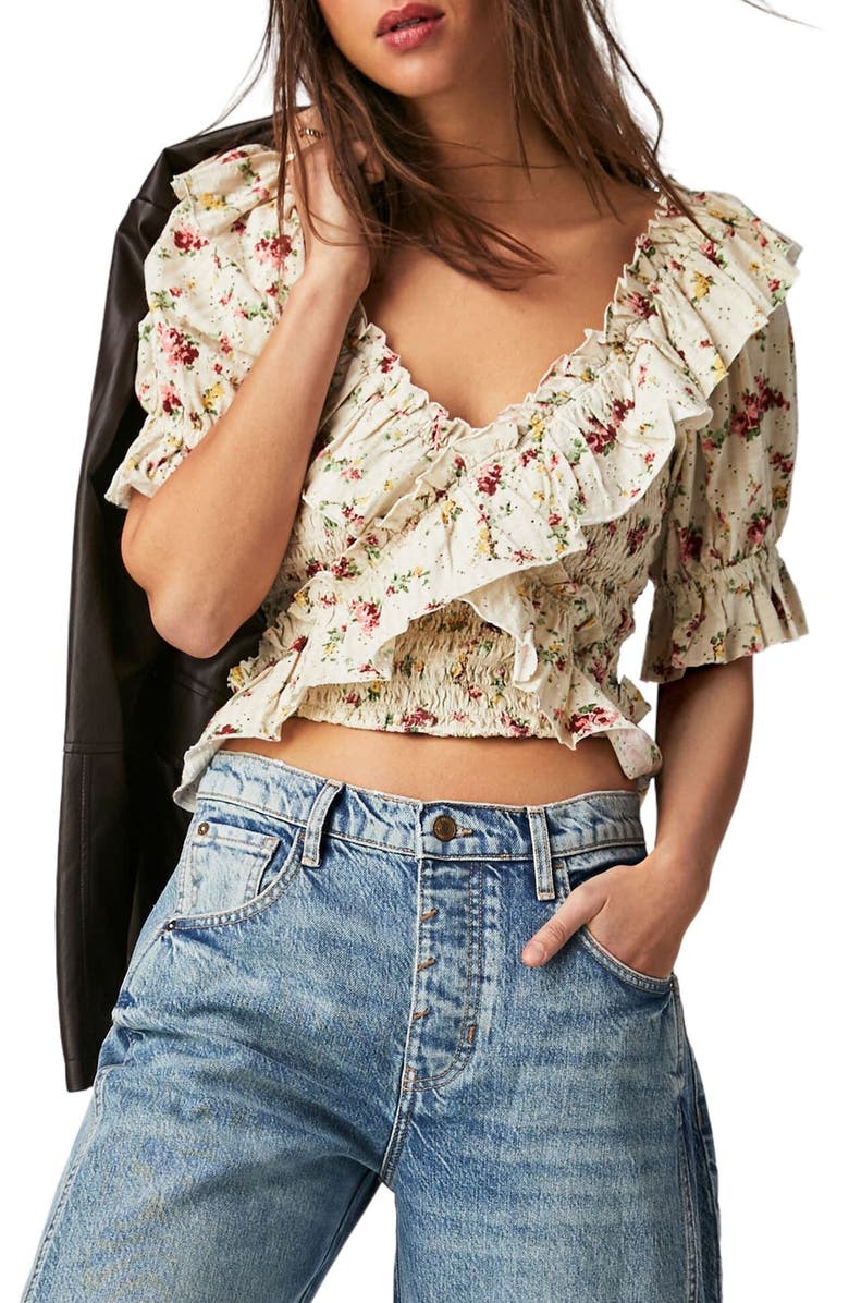 Free People Favorite Girl Floral Print Ruffle Crop Top, Main, color, 