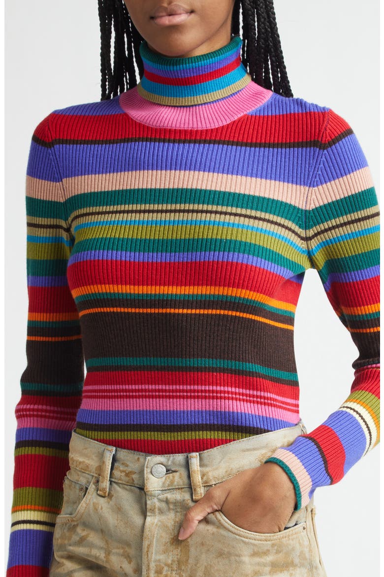 Stripe Rib Wool Turtleneck Sweater, Alternate, color, RED/ PURPLE