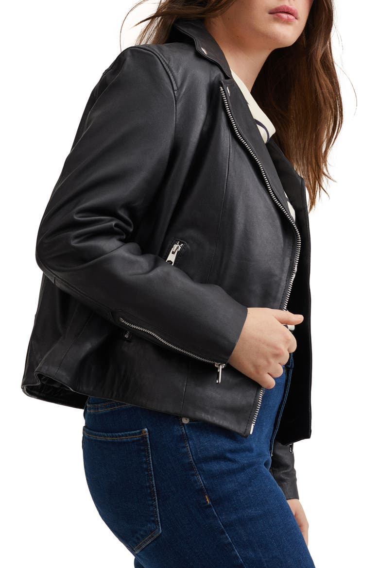 Women's Leather Biker Jacket, Alternate, color, BLACK