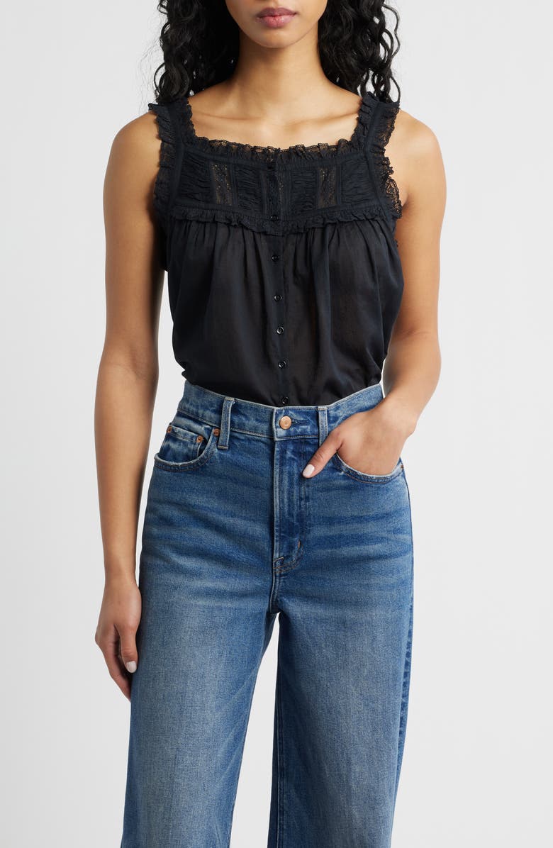 DÔEN Fidella Lace Trim Top, Main, color, Black