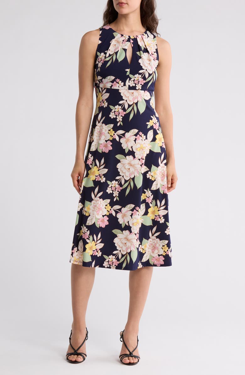 London Times Floral Keyhole Sleeveless Midi Dress, Main, color,