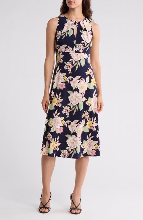 Floral Keyhole Sleeveless Midi Dress