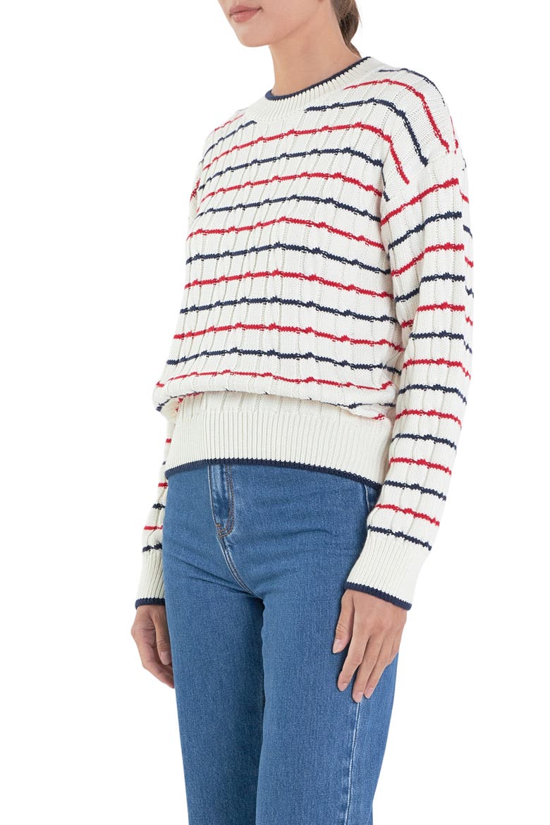 Stripe Cable Stitch Sweater, Alternate, color, OFF WHITE