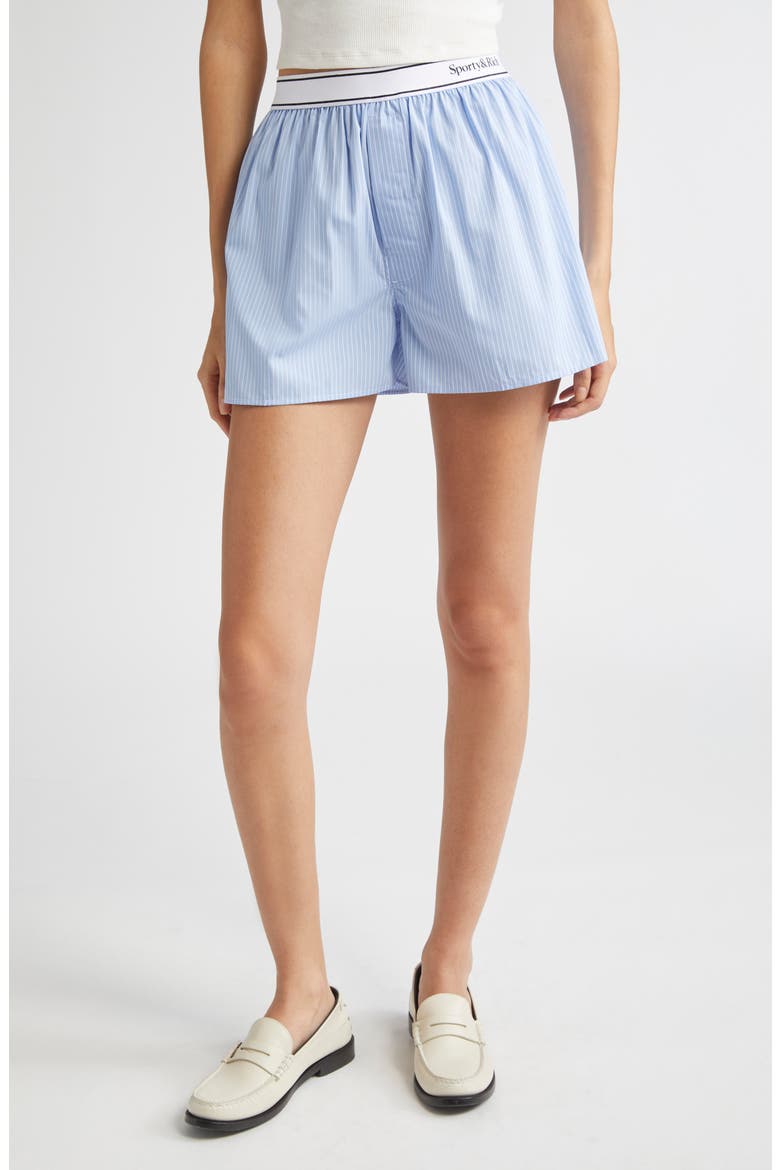 Serif Logo Cotton Boxer Shorts, Main, color, LIGHT BLUE STRIPED