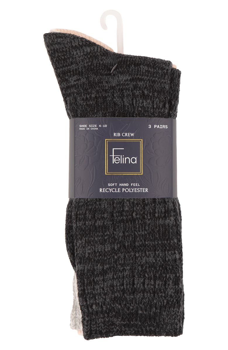 Felina Assorted 3-Pack Crew Socks, Alternate, color, Black/ Grey/ Beige