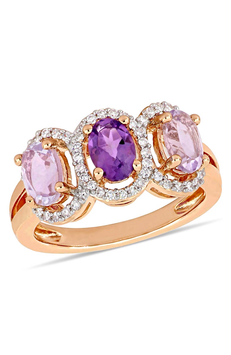 Julianna B. Amethyst & Diamond Halo 3-Stone Ring, Main, color, Amethyst