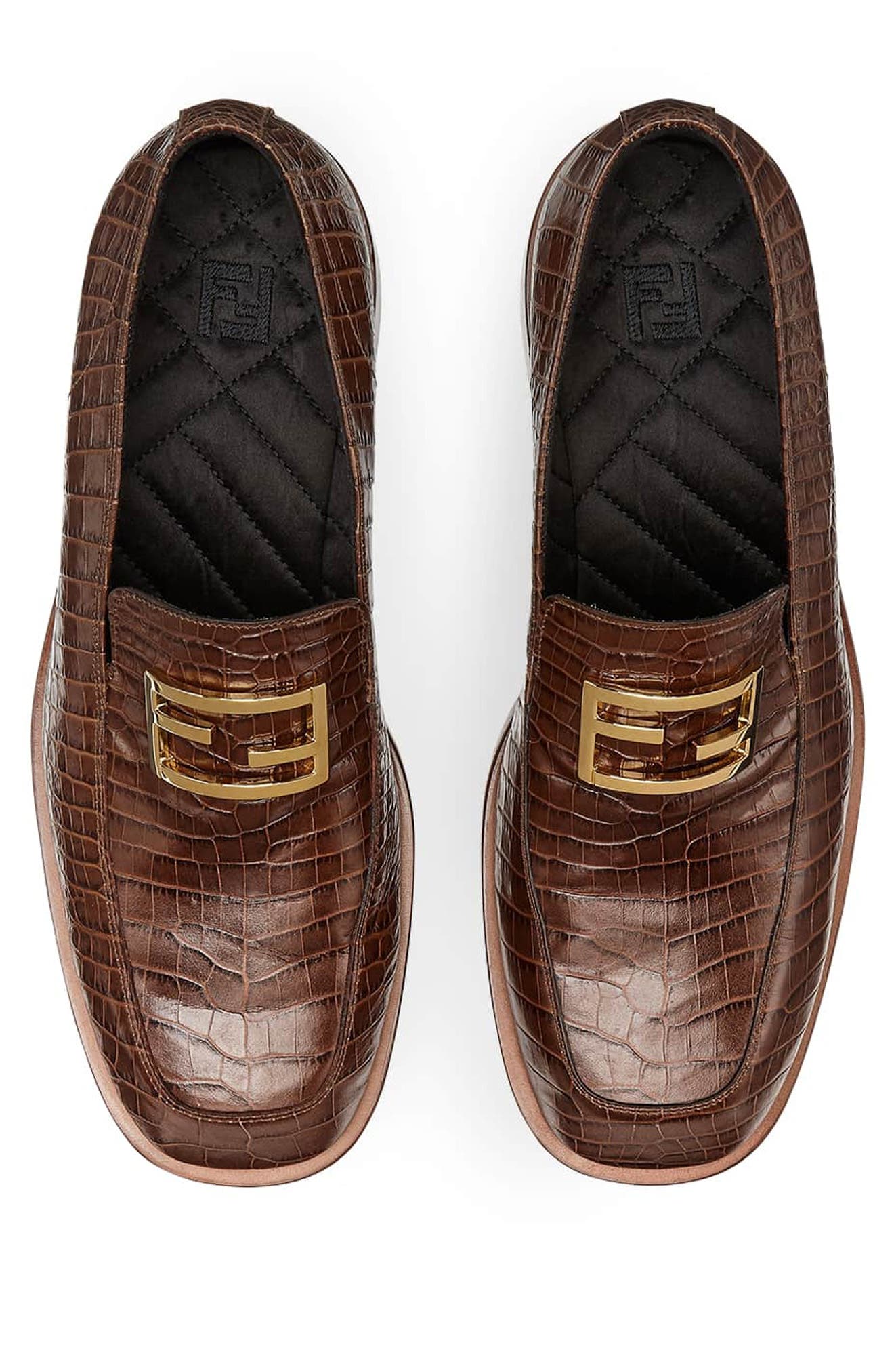 Fendi FF Motif Crocodile Embossed Loafer, Alternate, color, 