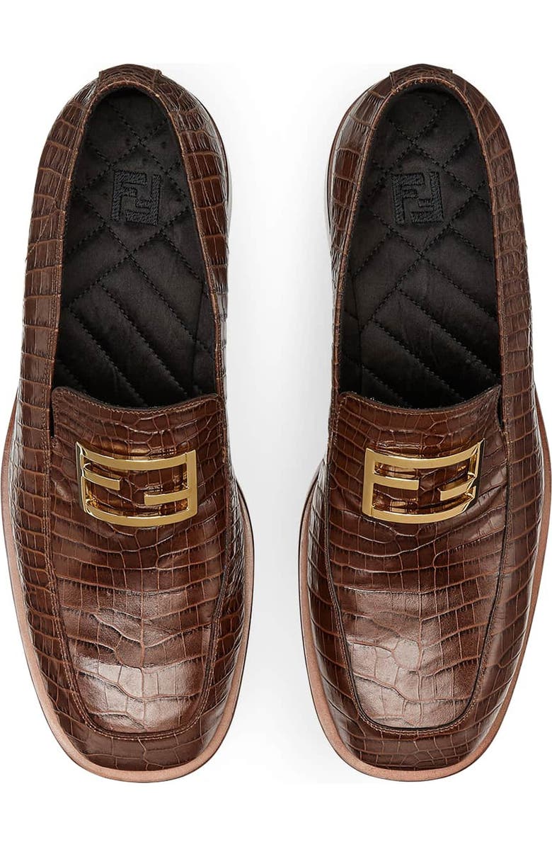 Fendi FF Motif Crocodile Embossed Loafer, Alternate, color,