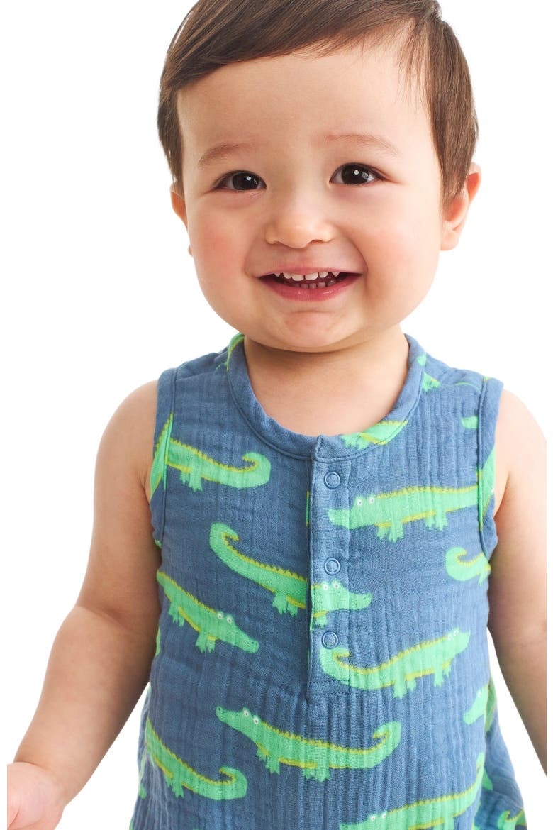 Baby Cotton Gauze Bubble Shortie In Seasonal Prints, Alternate, color, Moonlight Alligators