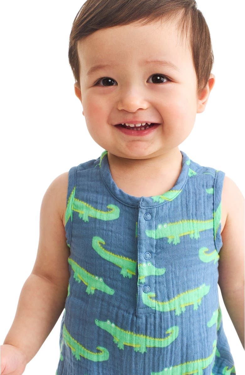 Primary Baby Cotton Gauze Bubble Shortie In Seasonal Prints, Alternate, color, Moonlight Alligators