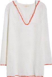 Elan Long Sleeve Sheer Open Stitch Cover-Up Dress