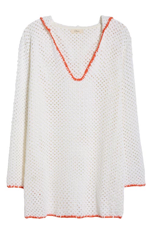 Elan Long Sleeve Sheer Open Stitch Cover-up Dress In White