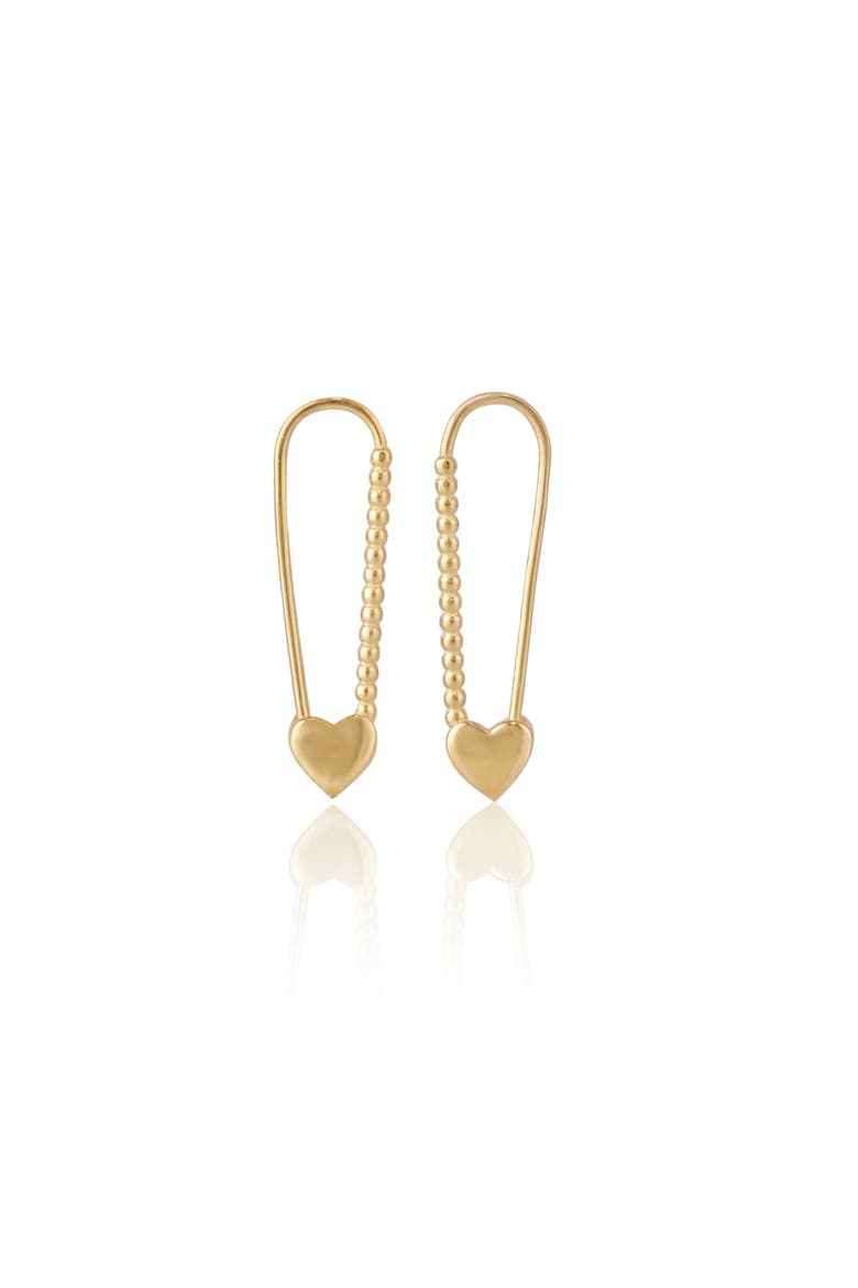 Heart Beaded Safety Pin Sterling Silver Earring, Main, color, Gold