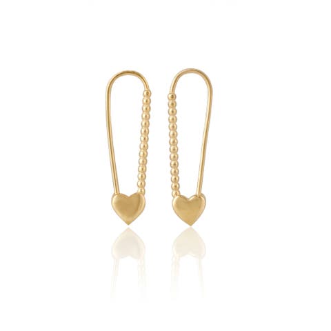 Heart Beaded Safety Pin Sterling Silver Earring
