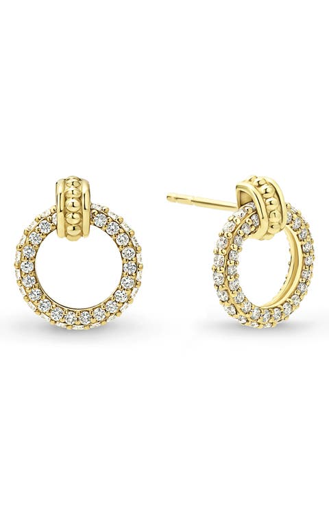 Meridian 18K Gold Circle Diamond Stud Earrings