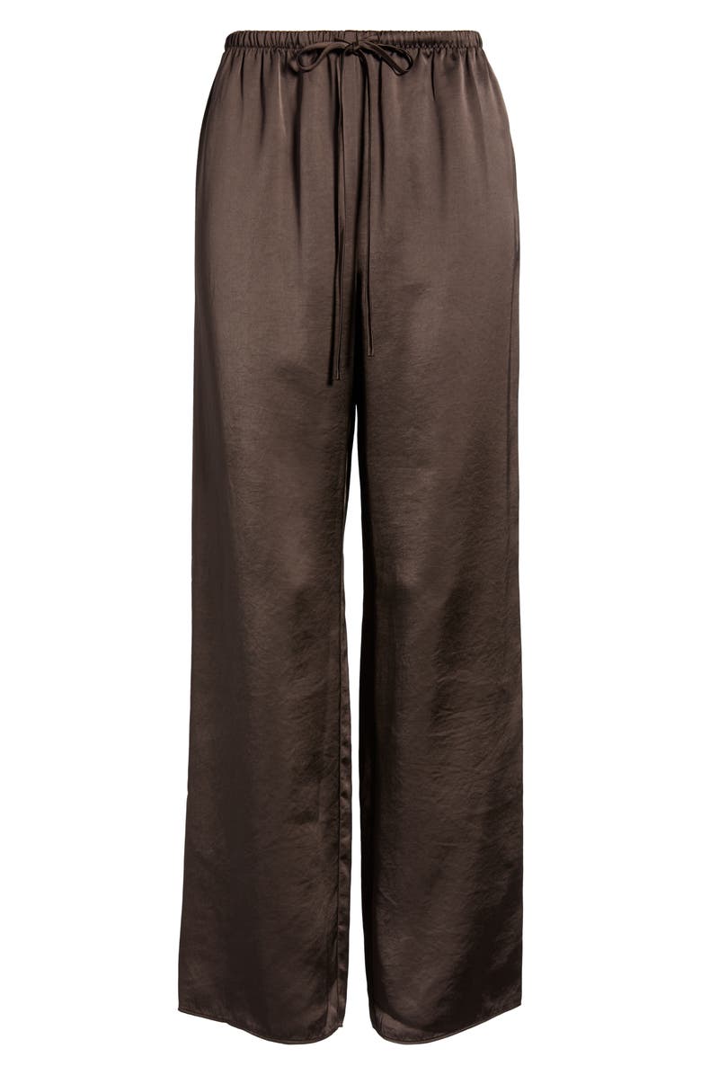 Open Edit Drawstring Waist Satin Pants, Alternate, color, Brown Seal