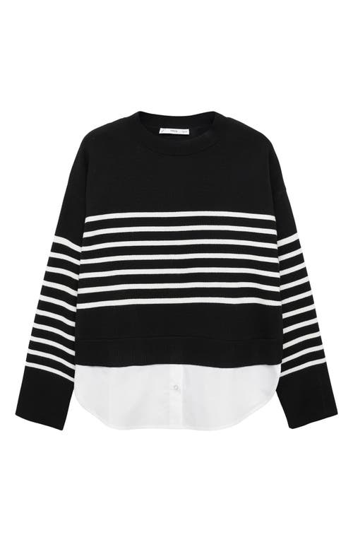Shop Mango Mixed Media Layered Crewneck Sweater In Black