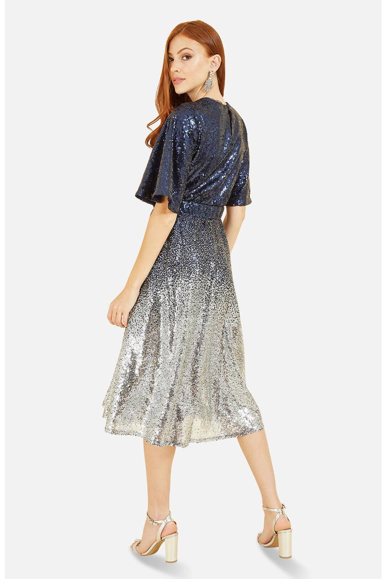 Ombre Sequin V-Neck Midi Dress, Alternate, color, Navy