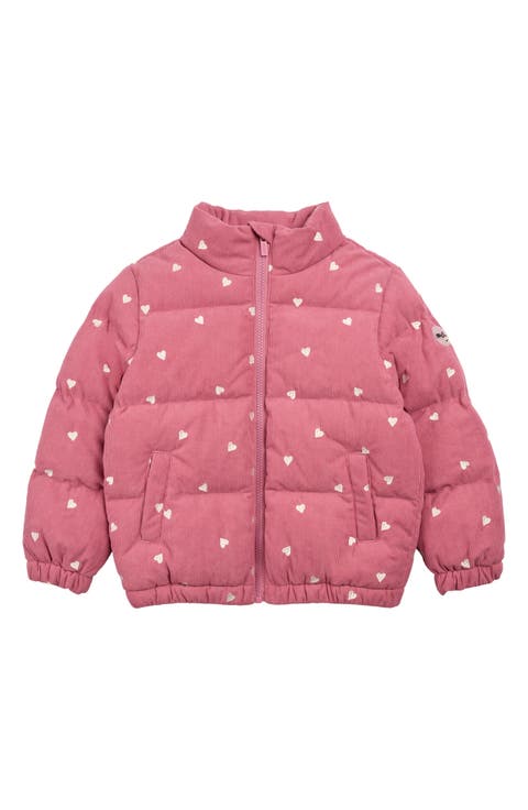 Kids' Heart Embroidered Corduroy Puffer Jacket