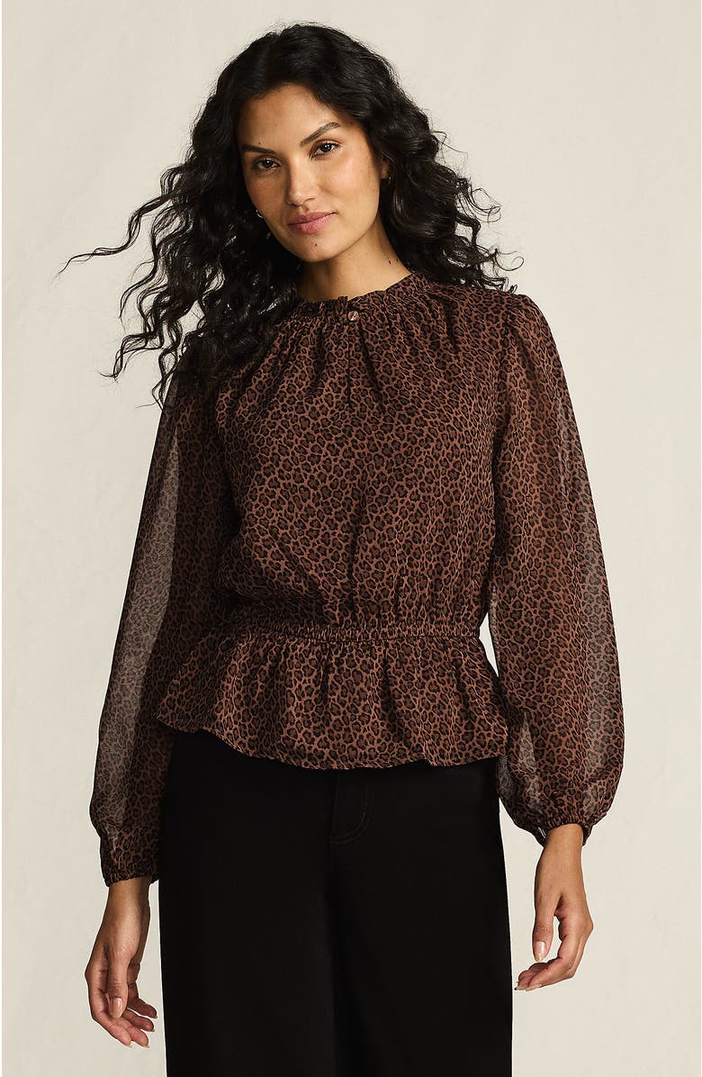 Lands' End Chiffon Peplum Top, Main, color, Dark Clay Animal Spots