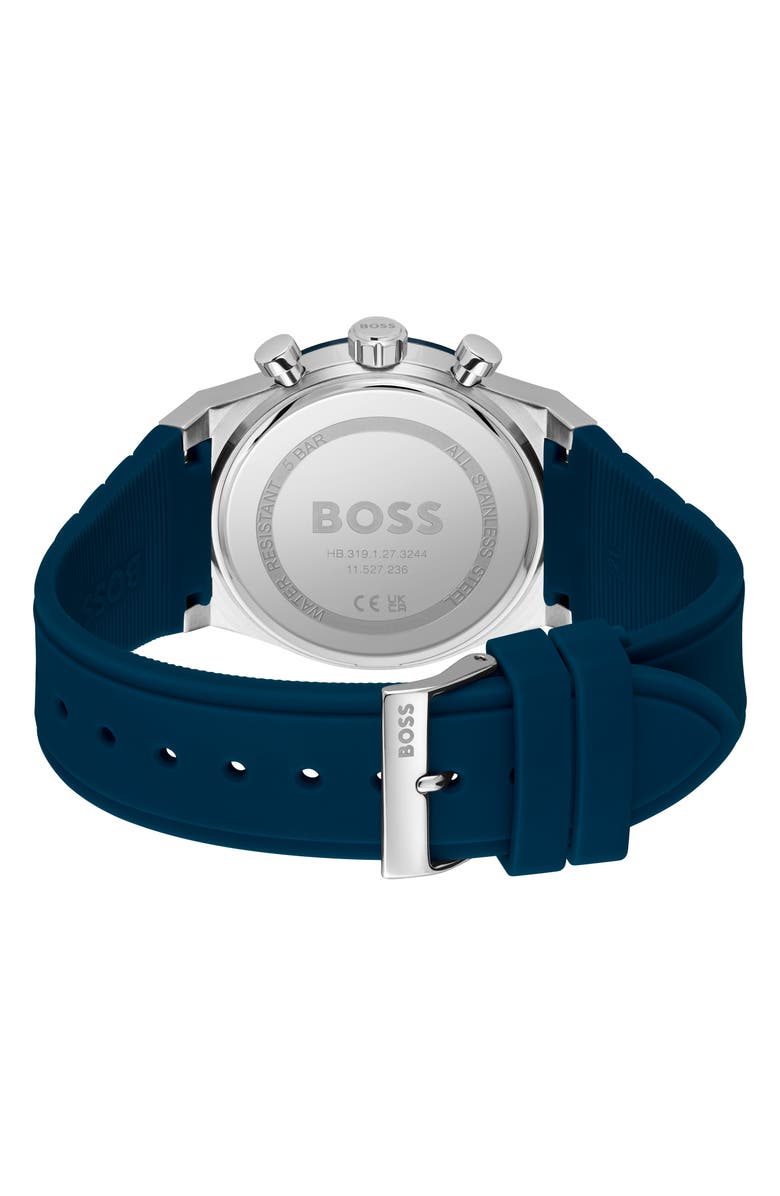 BOSS Candor Chronograph Silicone Strap Watch, 41mm, Alternate, color, Blue