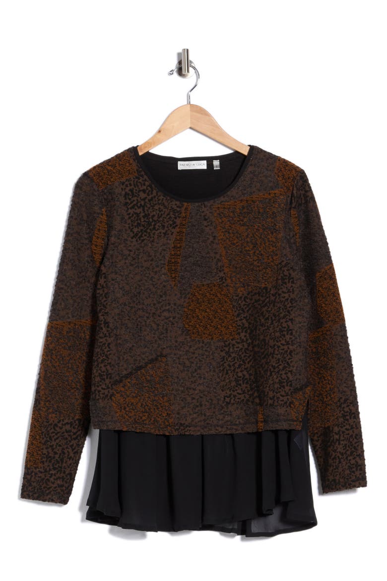 Mixed Media Long Sleeve Twofer Top, Alternate, color, MUSTARD