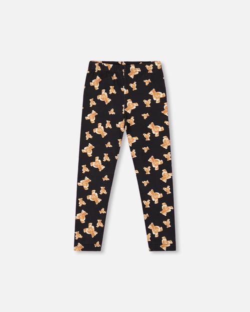Deux Par Deux Jersey Leggings Teddy Bear In Black
