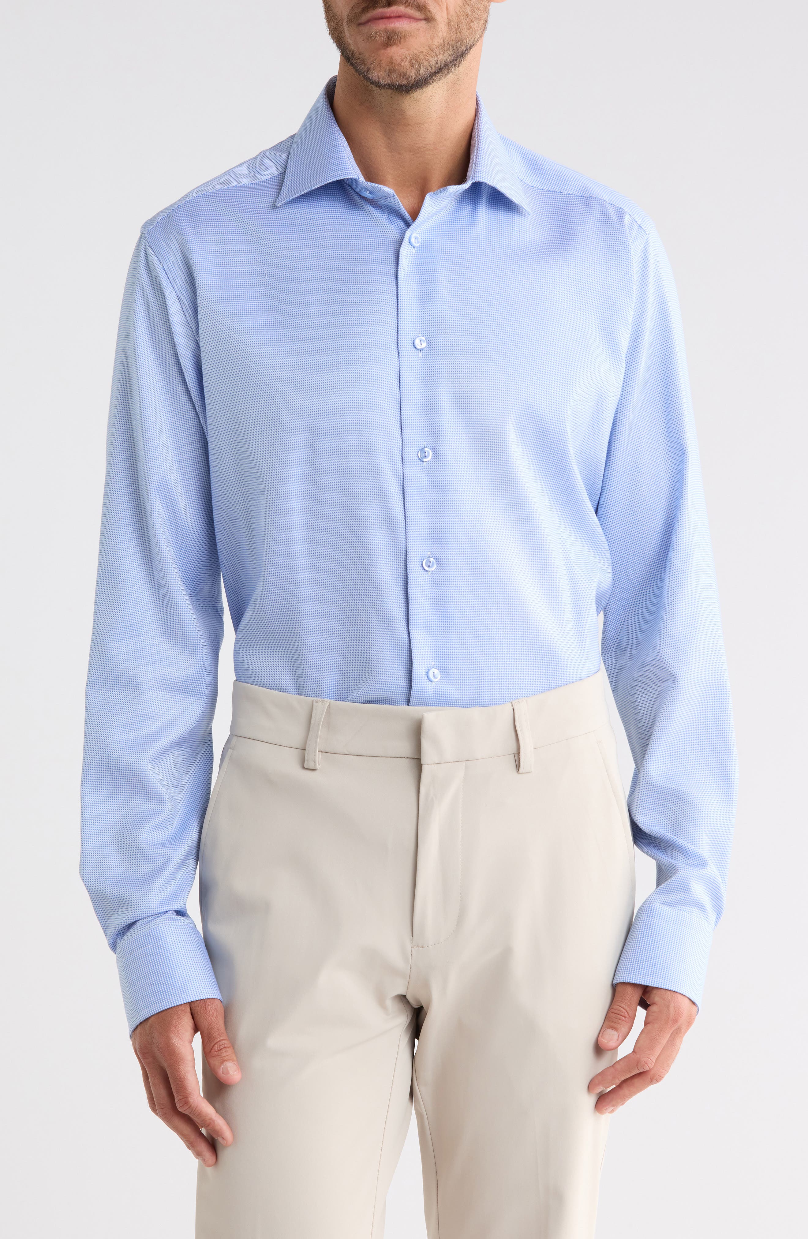 Slim Fit Houndstooth Twill Dress Shirt