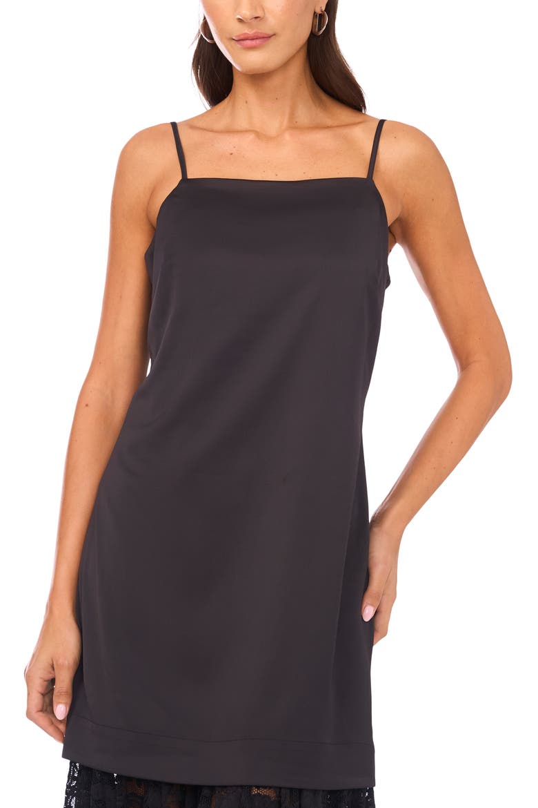 Lace Hem Mixed Media Dress, Alternate, color, RICH BLACK