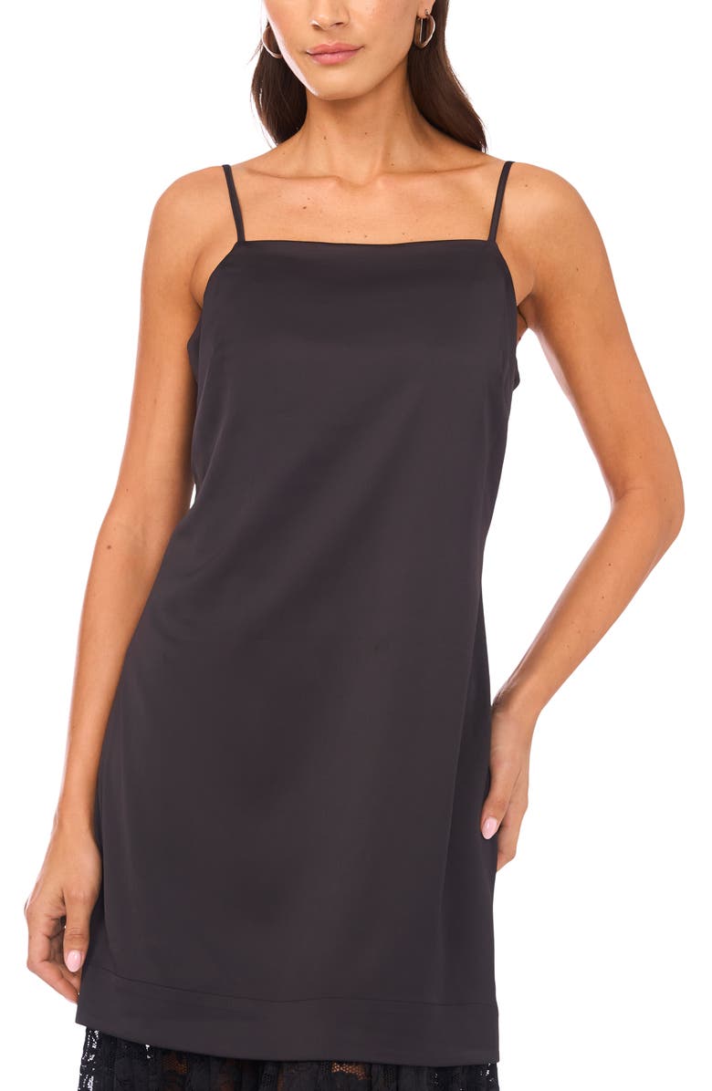 Vince Camuto Lace Hem Mixed Media Dress, Alternate, color, Rich Black