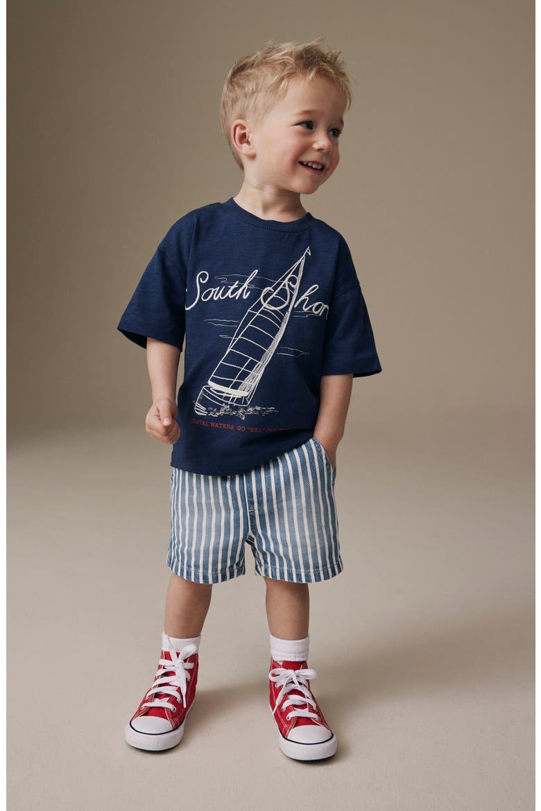 Kids' Stripe Cotton Denim Drawstring Shorts, Alternate, color, MULTI