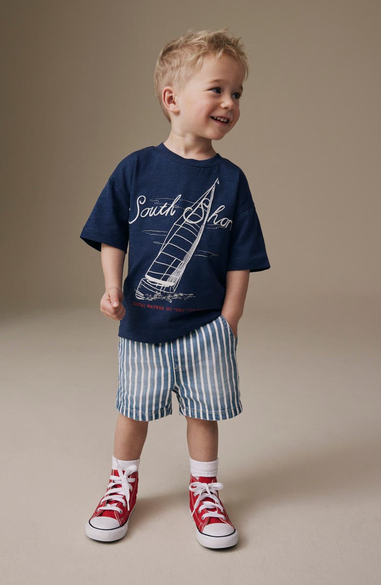 NEXT Kids' Stripe Cotton Denim Drawstring Shorts, Alternate, color, Multi