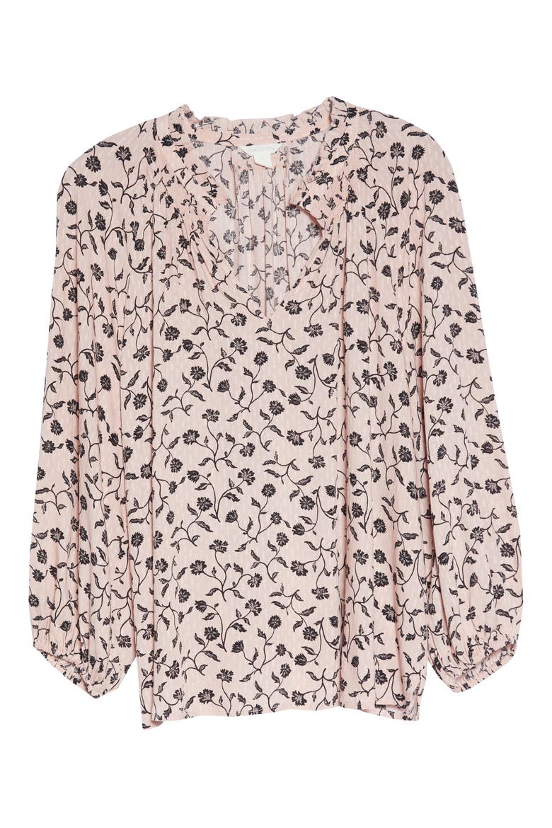 Floral Print Split Neck Shirt, Alternate, color, PINK- BLACK BLOCK PRINT VINE