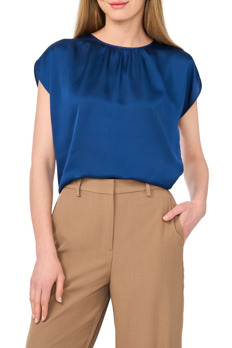 Shirred Satin Top, Main, color, ESTATE BLUE