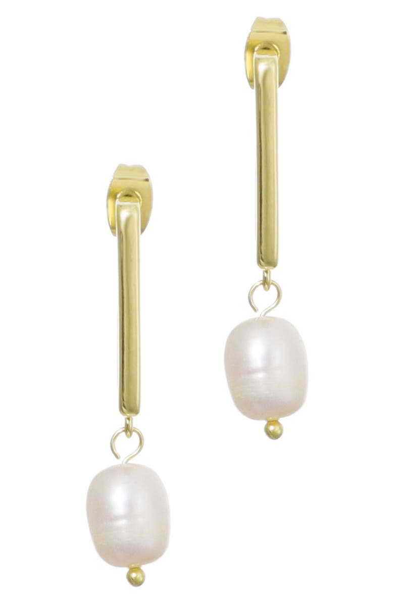 Adornia 14K Gold Plated Freshwater Pearl Drop Hoop Earrings, Alternate, color, Gold/ White