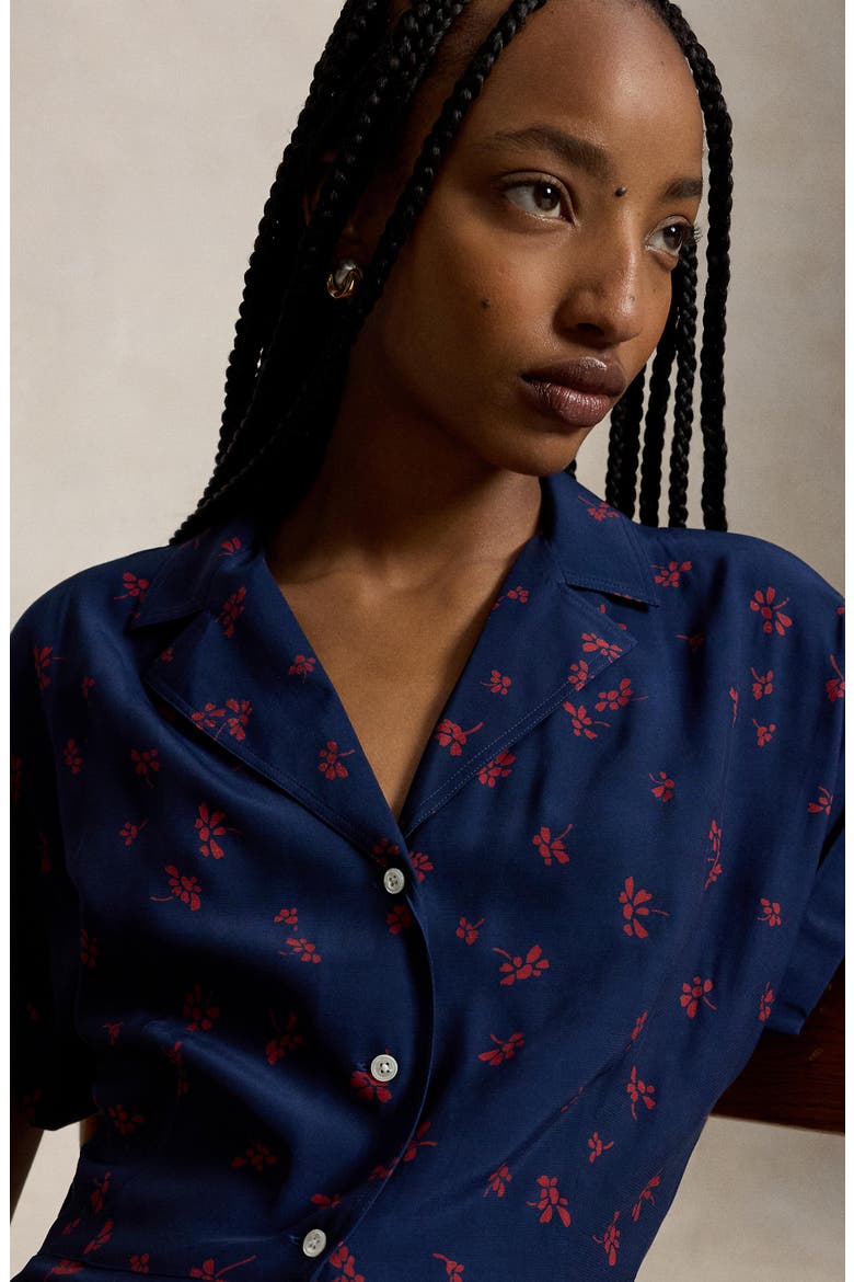 Floral Viscose Midi Shirt Dress, Alternate, color, 2054 COSMO FLORAL NVY-RD MULTI