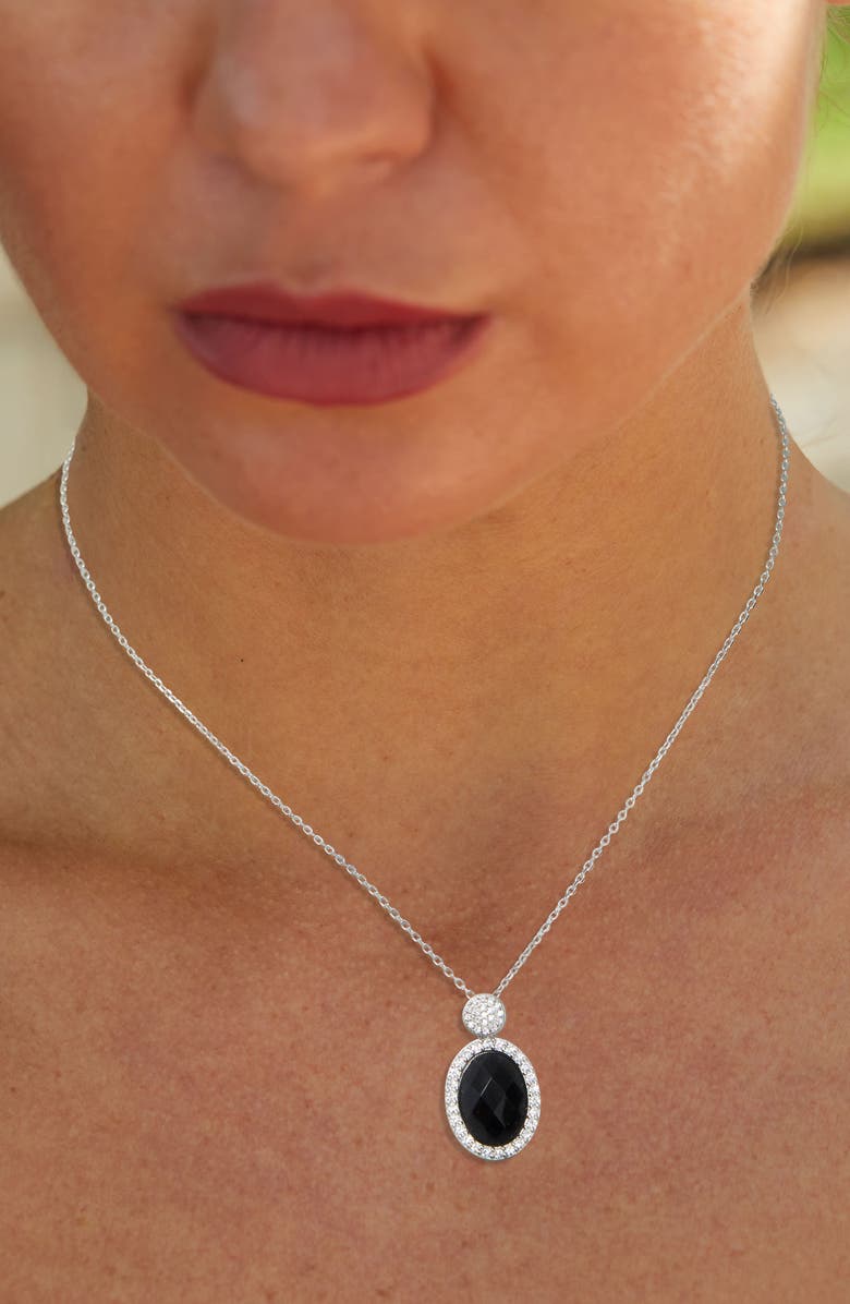 SAVVY CIE JEWELS Sterling Silver CZ Drop Necklace, Alternate, color, Black