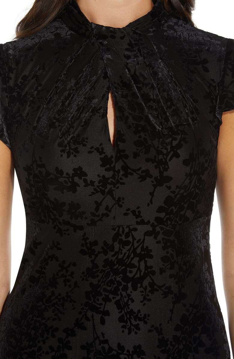 Adrianna Papell Cap Sleeve Floral Velvet Burnout Drape Dress, Alternate, color,