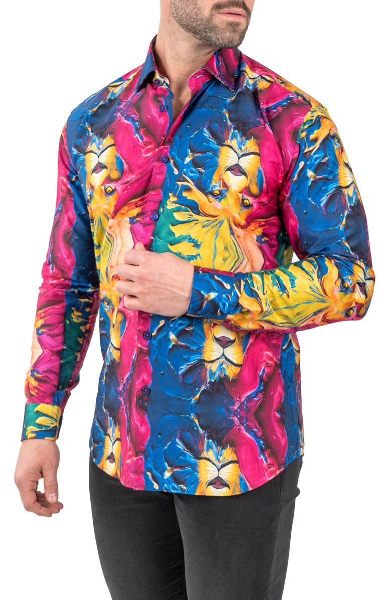 Maceoo Fibonacci Scarlion Pink Regular Fit Cotton Button-Up Shirt, Alternate, color, 