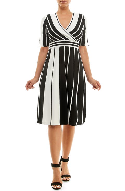 Stripe Elbow Sleeve Sweater Dress