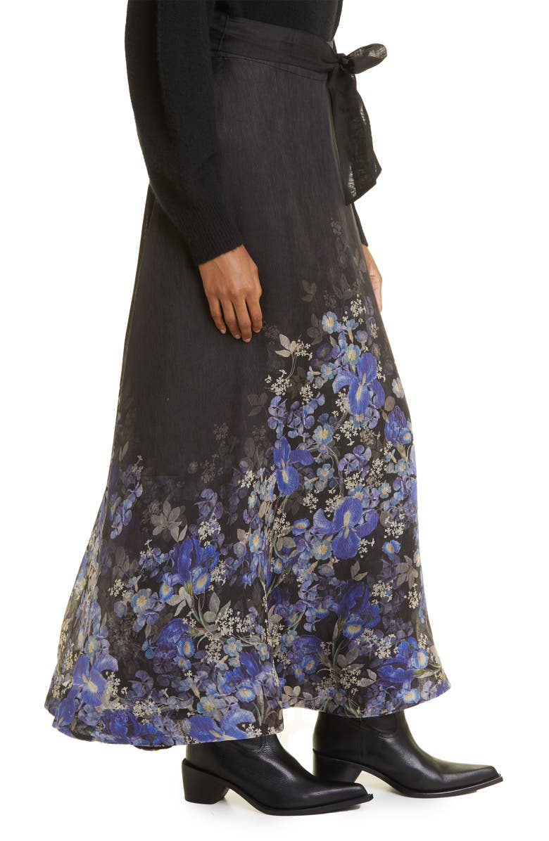 Zimmermann Placed Iris Print Linen & Silk A-Line Skirt, Alternate, color, 