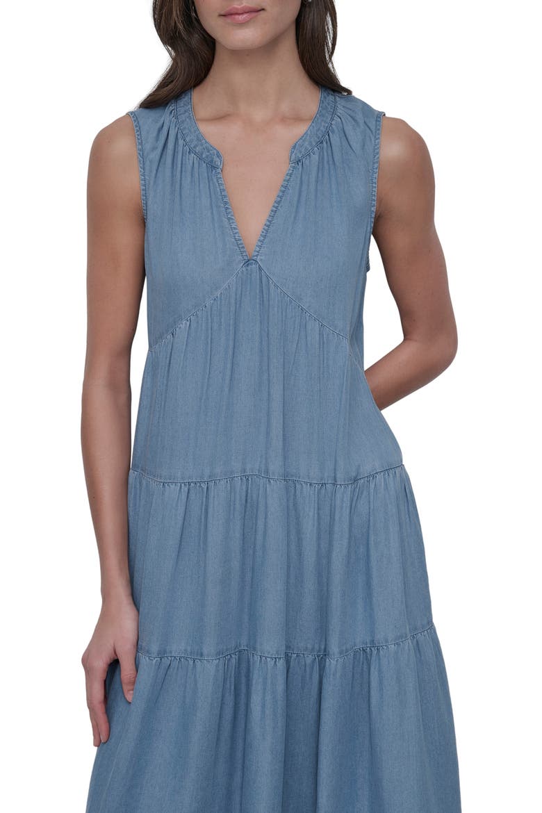 Sleeveless Tencel™ Lyocell Chambray Tiered Dress, Alternate, color, CHAMBRAY