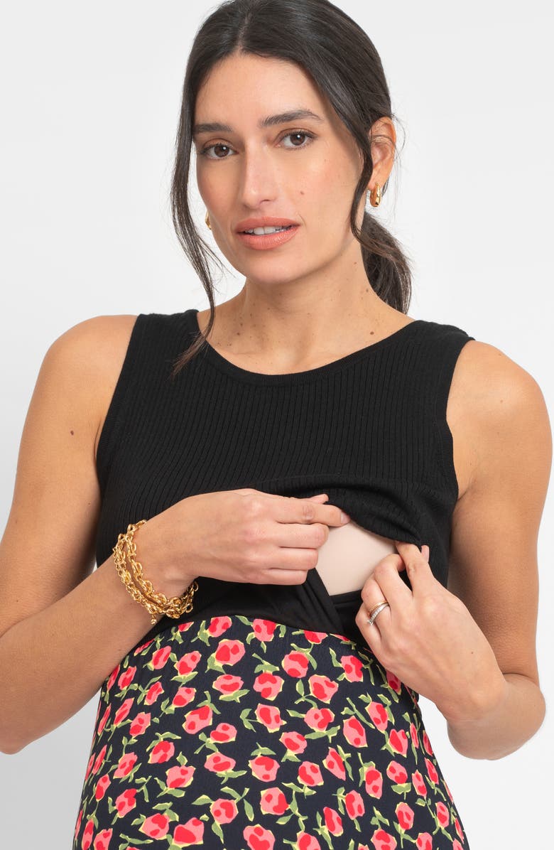 Seraphine Two-Piece Maternity/Nursing Rib Sweater Tank & Floral Midi Dress, Alternate, color, 